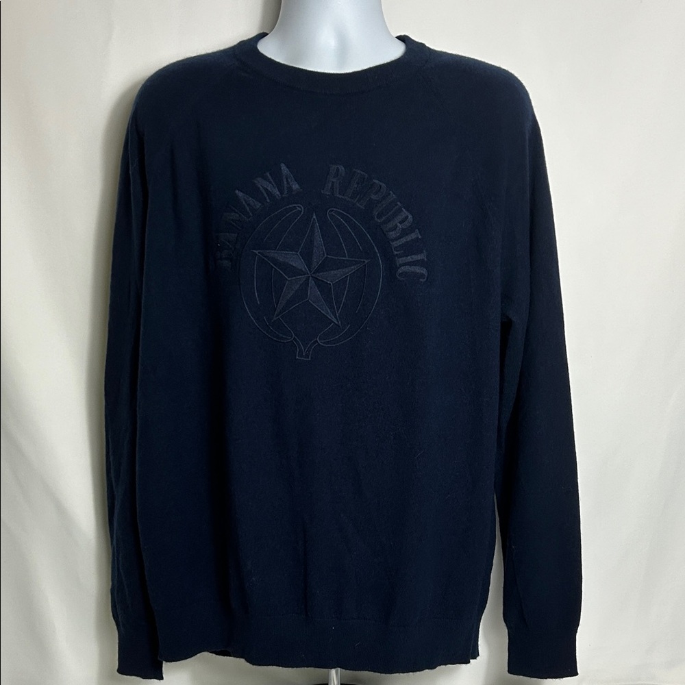 Banana Republic Men's XL Dark Blue Cashmere Wool Blend Pullover Logo Sweater